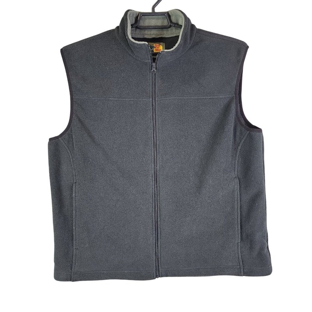 Mens Bass Pro Shop Black Fleece Vest Jacket Full Zip 100% Polyester Size XL